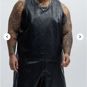 Black Faux Leather Croc Tank and Shorts Set